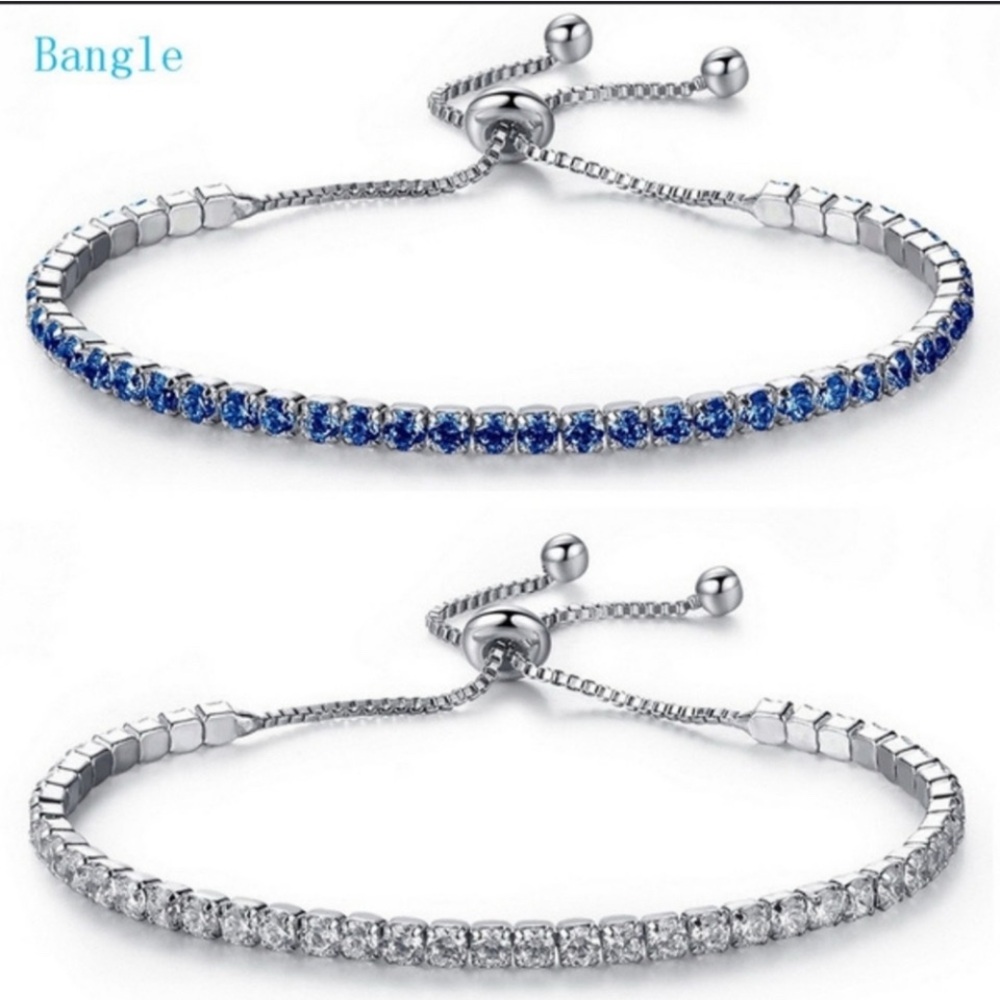 Bolo Tennis Bracelet Set - Silver Tone with CZ & Sapphire Stones